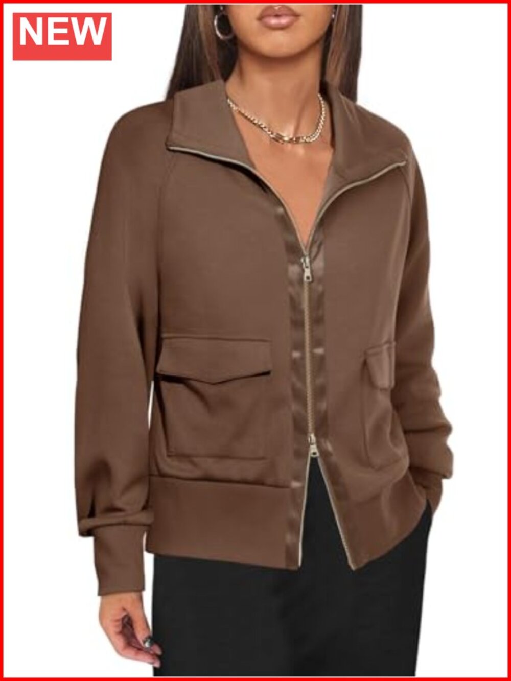 Women's Zip Up Sweatshirt Collared Neck Lightweight Casual Jacket Pockets